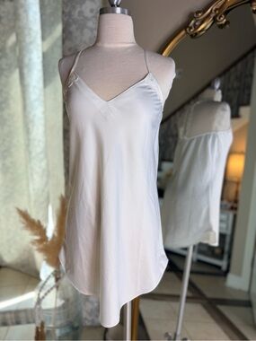 Flora Nikrooz White Satin Lace Racerback Chemise lingerie Nightgown XS